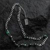 Chains Green Beads Tide Brand Stitching Necklace Hip-Hop Cuban Chain Simple Titanium Steel Men's And Women's Fashion All-Match