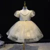 Kız Elbiseler 2023 Kızlar Elbise Kabarık Prenses Tırnak Boncuk Küçük Egzotik Peri Düğün Sahne Performansı Çocuklar AG