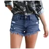 Women's Shorts Women's Stretchy Denim High-Waist Frayed Ripped With Pockets Pants