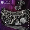 Sacos de noite Xiuya Harajuku Gótico Ombro Mulheres Vintage Cross Clip Pearl Chain Goth Plissado Dumplings Bolsa Mulher Embreagem 230203