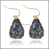 Dangle Lustre Designer Colof Résine À La Main Druzy Boucles D'oreilles En Pierre Naturelle Pour Femmes Plaqué Or Goutte D'eau Forme Oreille De Mariage Je Otxve