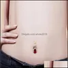 Navel Bell Button Rings Fashion Vintage Charm Big Drops Of Water Zircon Flower Dangle Belly Ring Gold Plated For Girl Gift Women J Dhk28