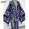 Casual Dresses Winyi Middle East Spring Women Cardigan Stitch Robe Cocktail Sexcy Boho Maxi African Holiday Batwing Sleeve Silk Robe 230203