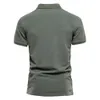 Polos pour hommes AIOPEON 100% coton couleur unie polos décontracté à manches courtes rabattable mode Streetwear pour hommes 230203