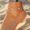 Anklets Böhmen flerskiktslås Snake Chain Anklet för kvinnor Trend Pearl Pendant Foot Armband strandsmycken