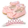 Eerste wandelaars Lent Baby Boy Girl Shoes Pu Leather Crown Headwar Born Rubber Sole Anti-Slip Toddler Crib Mocasins