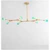 Hanglampen Noordelijke woonkamer dineren groen glazen molece led kroonluchter lichten moderne tak ijzeren kunst eenvoudige druppel levering verlichting dhri8