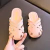 Girls s Summer Kids Leather Flats Cover Toe Weave Slides Beach Shoes Children Household Slipper Princess Shoe