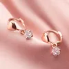 Hoop Earrings Real 925 Sterling Silver Small Heart Huggie CZ Zircon Pendant Charm Party Wedding Jewelry Accessories