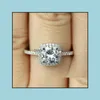 Solitaire yüzüğü kristal nişan pençeleri kadınlar için tasarım halkaları beyaz aaa zarif kübik zirkon düğün mücevher luckhat drop dağıtım dhvsu