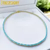 Chaînes Turquoises Pavé Simple Classique Collier 3mm Bleu Pierre Charme Tennis Chaîne Ras Du Cou Pour Femmes Fille De Luxe Bijoux De Mode