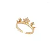 Bröllopsringar Lyxig guldfärg Flower Crown Zircon för kvinna Vintage Sexig öppen ringfest mode eleganta smycken gåvor