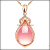 Pendant Necklaces Rose Gold Ross Quartz Pink Opal Necklace For Women Jewelry Girls Children Gift Choker Luckyhat Drop Delivery Pendan Dhrbv