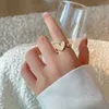 Solitaire Ring Korean Fashion Cute Shell Heart S For Women Girls Elegant Temperamental Gold Color Zircon Open Justerbara smycken Y2302