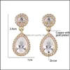 Stud Brand Sier Gold Cubic Zircon Bridal Engagement Waterdrop Cz Earrings For Women Wedding Jewelry Gift Wholesale Drop Delivery Otb5X