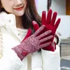 Luvas de cinco dedos que impulsionam as mulheres Touch Screen Suede Glove Botão de dedo cheio de veludo costura de inverno Mittens espessando adulto quente EL1