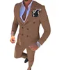 Costumes pour hommes Blazers 2 pièces Business Double boutonnage Coupe régulière Revers cranté Plaid Laine Tuxedos de bal pour mariage BlazerPants 230203