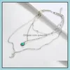 Colares de pendentes projetados para j￳ias transfronteiras de pedra solta lua de tr￪s mtilayer colar de camisola retr￴ embutido Diamante Drop Dhhsv