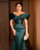 Arabic Aso Ebi Nigerian Green Mermaid Evening Dresses Off The Shoulder Pleats Satin Women Special Occasion Dress Formal Elegant Long Prom Party Gown Plus Size CL1773