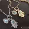 Pendant Necklaces Gold Chain Necklace Turkey Blue Evil Eye Hamsa Hand Fatima Palm Luckyhat Drop Delivery Jewelry Pendants Dhngh