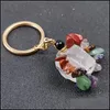 Porte-clés Artisanat folklorique Pierres précieuses Bague en pierre naturelle Quartz Améthyste Oeil de tigre Cristal Porte-clés Agate Minerai Méditation Pendentif Hangbag Ha Dhfk7