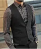 Mens Västar kostym Vest Black Grey Wool Tweed Waistcoat Jacket Slim Fit Like Beckham Business Groomman Clothing Man For Wedding 230203