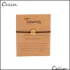 Charm Bracelets Fashion 12 Constellation Zodiac Lucky Wax Rope Bracelet Kraft Paper Card Stainless Steel For Women Men Girls Accesso Othur