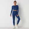 Traje de Yoga 2023 conjunto sin costuras mujer ropa deportiva entrenamiento sólido AntiShrink secado rápido Crop Top pantalón de cintura alta chándal mujeres 230203