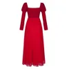 Повседневные платья красные сетчатые пчеловоды бархатного платья для вечеринки с низким разрезом купальники V-образные кнопки с длинными рукави