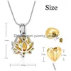 Pendant Necklaces Unisex Stainless Steel Cremation Jewelry Lotus Flower Urn For Ashes Memorial Keepsake Locket Pendants Droppendant Dhjsd