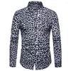 Mäns casual skjortor 2023 Spring Men's Leopard tryck långärmad skjorta herr cardigan smal streetwear us size