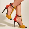 Sandalen Plus Größe 35-43 Frauen Super High Heels Kleid Schuhe Patchwork T Strap Pumps Peep Toe Stilettos Knöchel 9464G