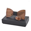 보우 넥타이 Sitonjwly Retro Wooden Bowtie CuffLinks Set Men Feathers 패턴 나무 Necktie 액세서리 웨딩 크리스마스 Giftsbow Emel DH6XD