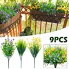 装飾的な花9PCS屋外装飾用UV耐性偽の植物フェイクプラスチック製の花再利用可能な生涯のような緑の茂み