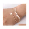 Charm Bracelets Fashion Double Heart Crystal Bracelet Female Engagement Wedding Accessories Gold Chain White Jewelry Drop Delivery Dhzi0