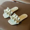 Girls Summer Children Beach Kid Slide Outdoor Indoor Girl Prince Houe Slipper Ruffle Pleated with Pearl 0203