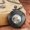 Montres de poche Vintage couronnes Design sculpté numéro cadran noir montre mécanique hommes chaîne Unique creux Steampunk horloge