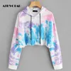 Sweats à capuche pour femmes Sweatshirts ATHVOTAR Sweat à capuche imprimé Mode Tie Dye Casual Sports Pull Hiver Vêtements extérieurs 230202