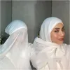 Etnik Giyim 2 Arada 1 Kadın Düz Şifon Hijiab Eşarp Jersey Cap Bonnet İslam Müslüman Şal İç türban kafa bant streç hijab