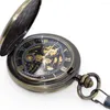 Pocket horloges modepatroon snijden mechanisch horloge bronzen kleur mannen vrouwen stijlvol retro fob hand wind dubbel open