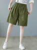 Women's Shorts Summer Women Casual Vintage Loose Cotton Elastic High Waist Elegant Office Lady Daily All-Match Simple Knee Length Pants Y2302