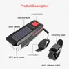 Lights Solar Power Bike Lamp USB Raddningsbar Front Bicycle Ficklight 3 -lägen MTB Cycling Huvudljus med Bell Function 0202