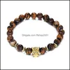 Beaded Strands 8Mm Tiger Eye Beads Bracelet Fashion Jewelry Wholesale Natural Stone With Buddha Charm Men Bracelets Bangle Lion Dro Ot8M4