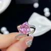 Anéis de casamento delicado rosa cristal noivado para mulheres de luxo banhado a prata zircão incrustado anel ajustável jóias presente