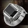 Solitaire ringringen voor mannen retro klassiek Thai sier Dark So Imitation Black Agate Open Trend Fourclaw edelsteen heren sieraden Luckyha Dh1HQ