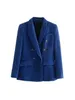 Damskie garnitury Blazers Kpytomoa Fashion Tweed podwójny płaszcz Blazer płaszcz Vintage Long Rleeve Pockets żeńskie odzież wierzchnia elegancka veste femme 230203