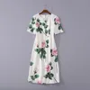 Robes décontractées Vêtements pour femmes européennes et américaines été nouveau style Robe blanche à la mode à imprimé rose à manches cinq points avec col rond