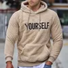 Herrtröjor tröjor Autumn Winter Men Warm Plush Fleece Hoodie Casual Long Sleeve Letter Print Hooded Pullover Top With Kangaroo Pocket 230203