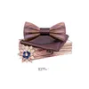 Bow Ties Bridegroom Wooden Tie Set For Mens Suit Handkerchief Bowtie Brooches Wedding Cravate Homme Noeud Papillon Corbatas Giftbow Dhngn