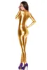 Kvinnors jumpsuits rompers guld silver långärmad sexig latex kattdräkt för kvinnor faux läder jumpsuit bodysuit pvc playsuits pole dance cul